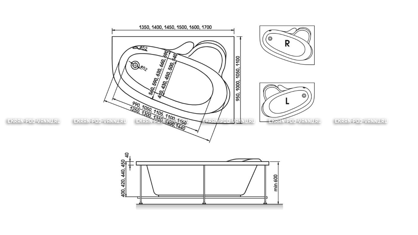 Акриловая ванна Relisan Ariadna 150x100 – купить по цене 25650 руб. в интернет-магазине в городе Оренбург картинка 10