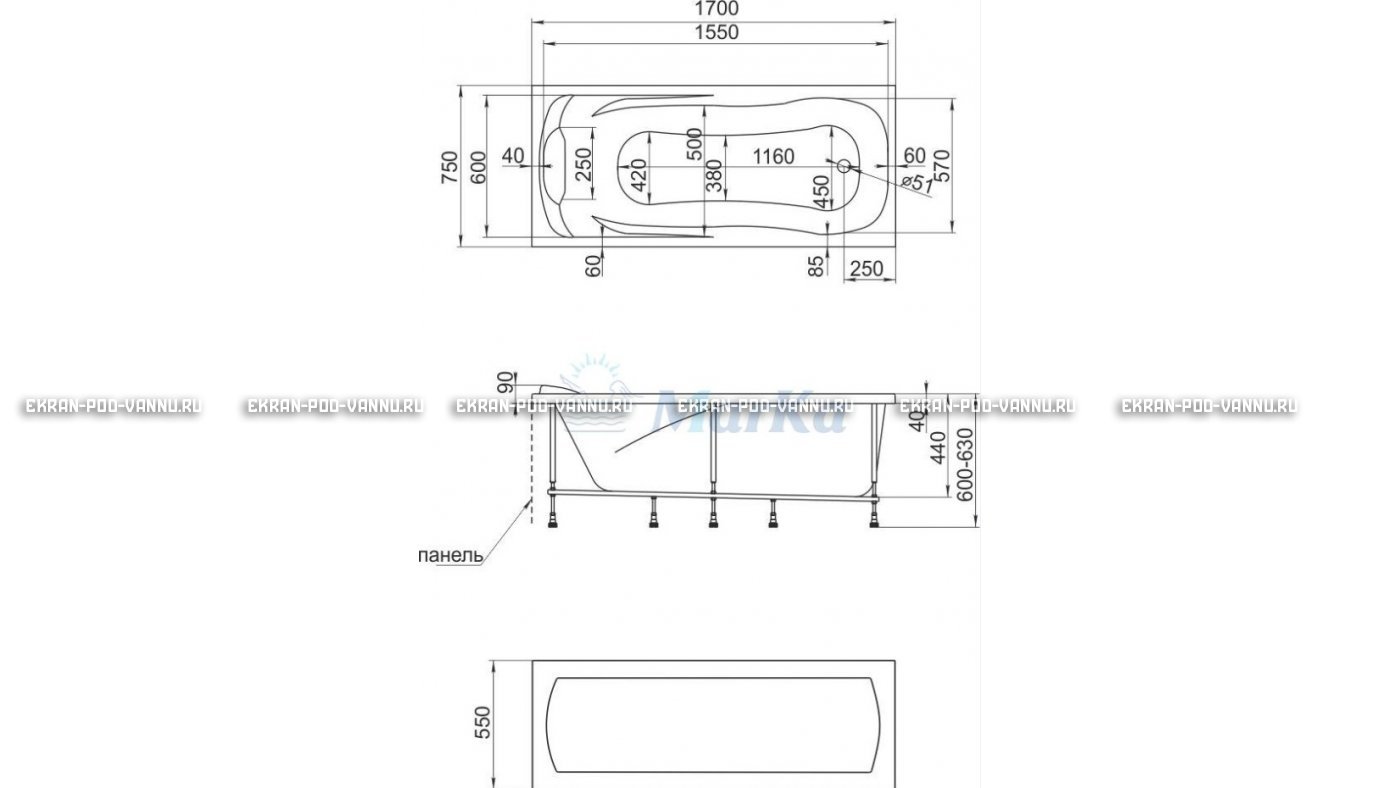 Акриловая ванна 1MarKa Calypso 170x75 – купить по цене 13950 руб. в интернет-магазине в городе Оренбург картинка 22