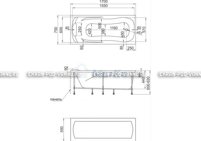 Акриловая ванна 1MarKa Calypso 170x75 – купить по цене 13950 руб. в интернет-магазине в городе Оренбург картинка 7
