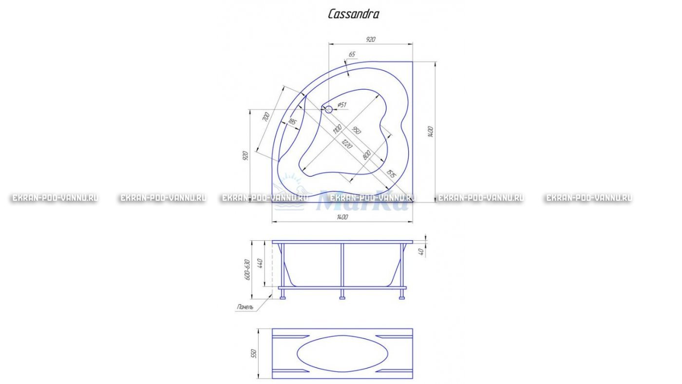 Акриловая ванна 1MarKa Cassandra 140x140 – купить по цене 18620 руб. в интернет-магазине в городе Оренбург картинка 19