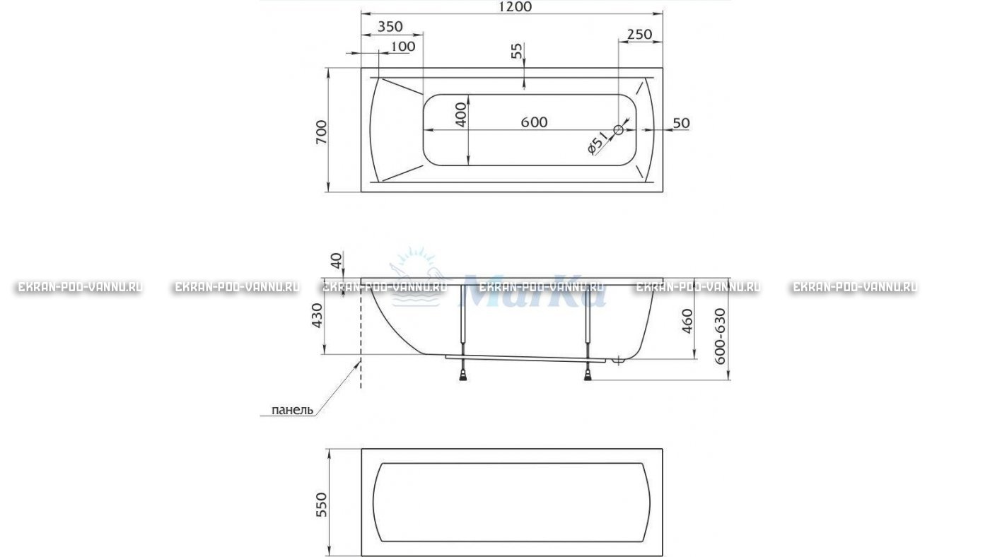 Акриловая ванна 1MarKa Modern 120x70 – купить по цене 7600 руб. в интернет-магазине в городе Оренбург картинка 13