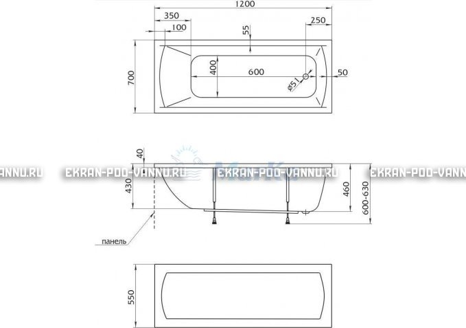 Акриловая ванна 1MarKa Modern 120x70 – купить по цене 7600 руб. в интернет-магазине в городе Оренбург картинка 4