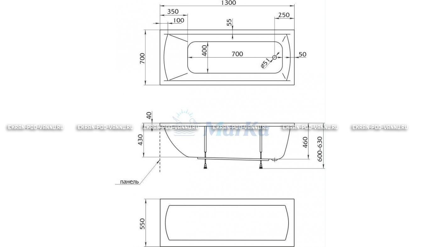 Акриловая ванна 1MarKa Modern 130x70 – купить по цене 8620 руб. в интернет-магазине в городе Оренбург картинка 16