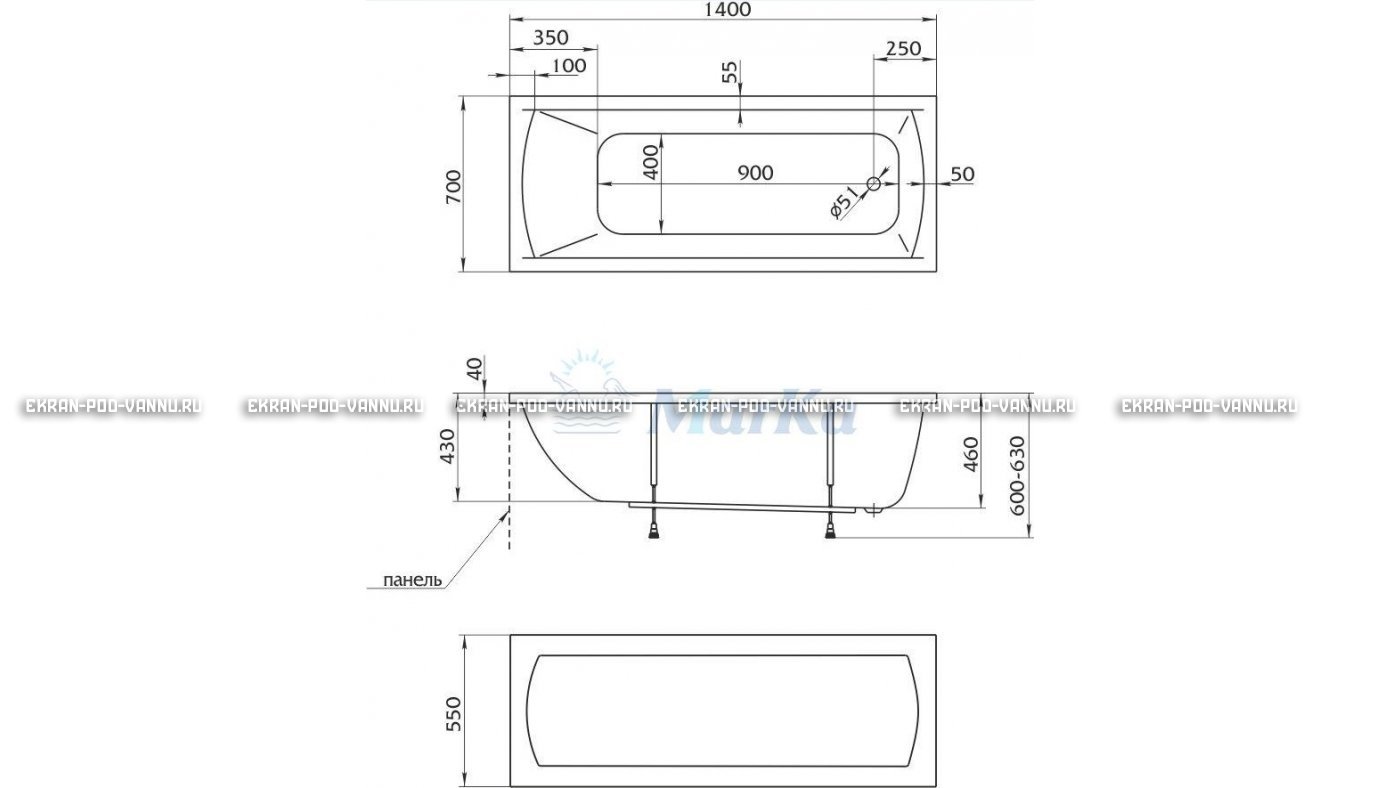 Акриловая ванна 1MarKa Modern 140x70 – купить по цене 8910 руб. в интернет-магазине в городе Оренбург картинка 16