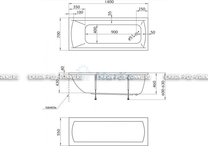 Акриловая ванна 1MarKa Modern 140x70 – купить по цене 8910 руб. в интернет-магазине в городе Оренбург картинка 5