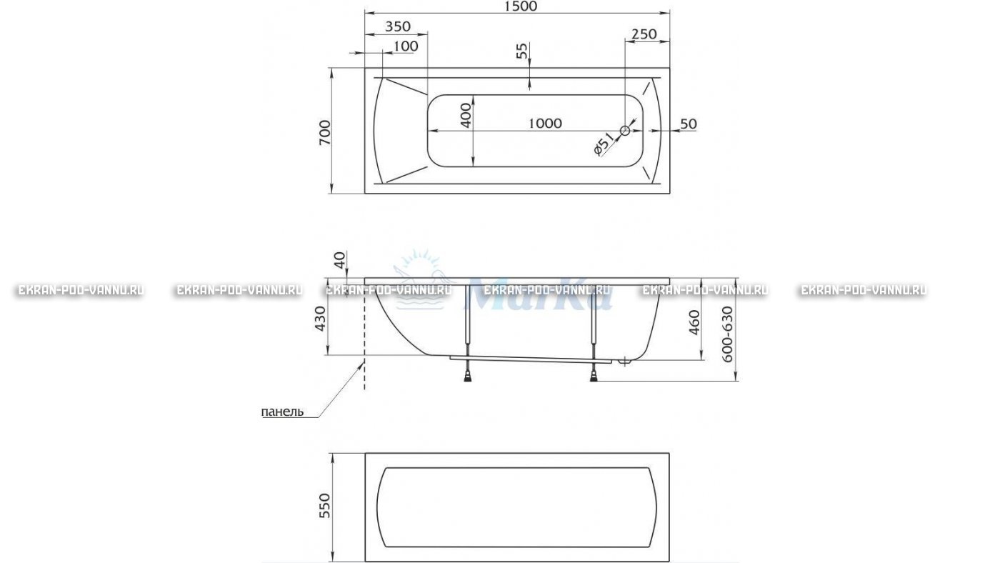 Акриловая ванна 1MarKa Modern 150x70 – купить по цене 9210 руб. в интернет-магазине в городе Оренбург картинка 13