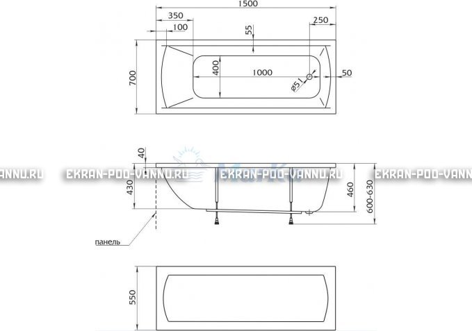 Акриловая ванна 1MarKa Modern 150x70 – купить по цене 9210 руб. в интернет-магазине в городе Оренбург картинка 4