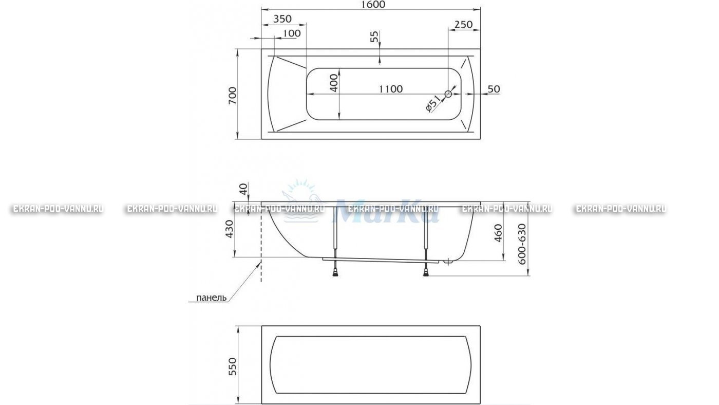 Акриловая ванна 1MarKa Modern 160x70 – купить по цене 9410 руб. в интернет-магазине в городе Оренбург картинка 16