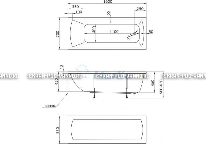 Акриловая ванна 1MarKa Modern 160x70 – купить по цене 9410 руб. в интернет-магазине в городе Оренбург картинка 5