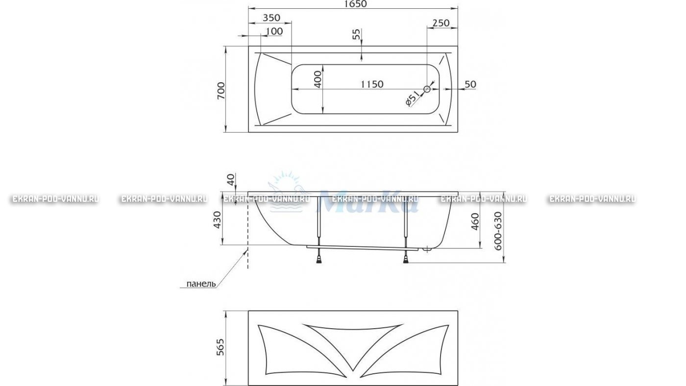 Акриловая ванна 1MarKa Modern 165x70 – купить по цене 9810 руб. в интернет-магазине в городе Оренбург картинка 16