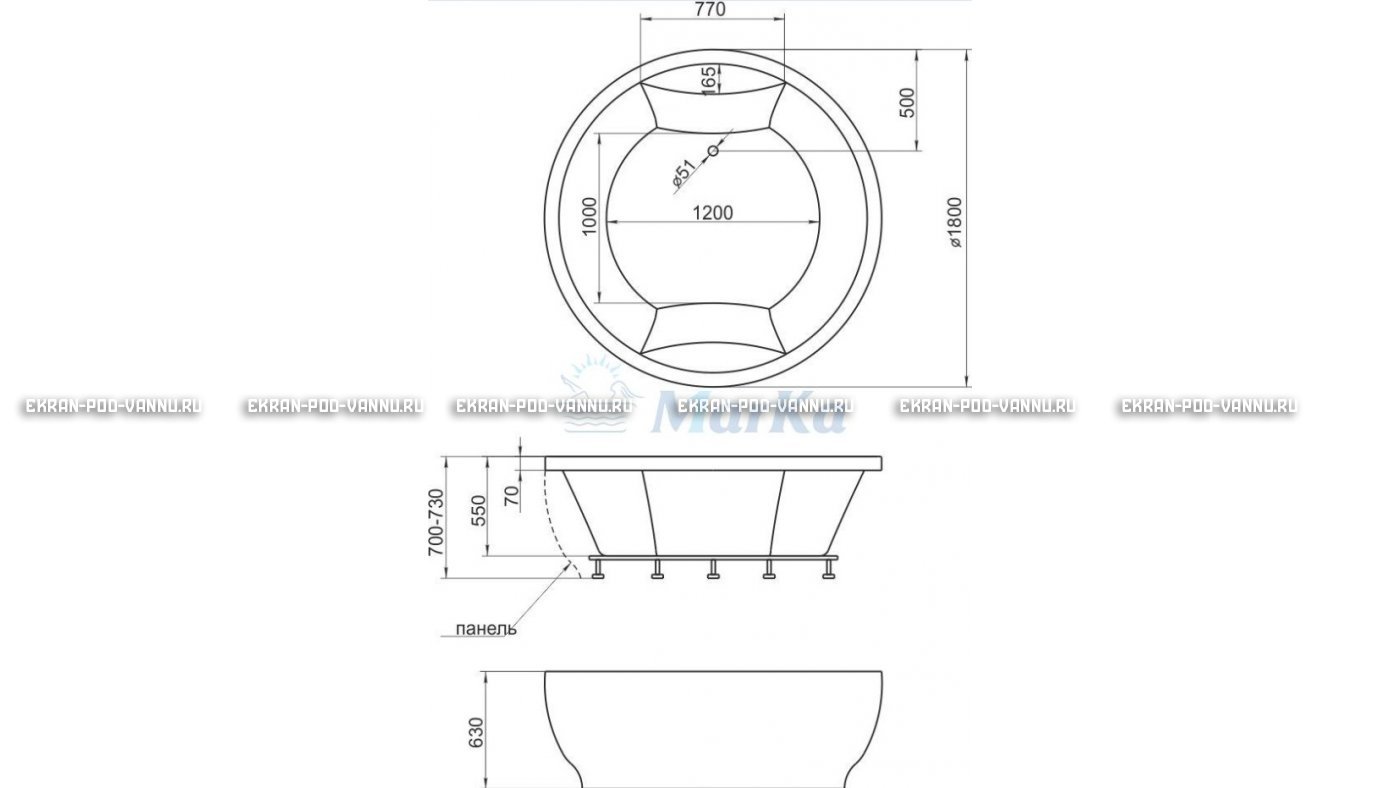 Акриловая ванна 1MarKa Omega 180x180  – купить по цене 42450 руб. в интернет-магазине в городе Оренбург картинка 13