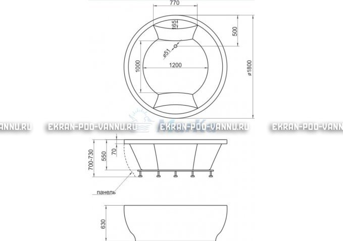 Акриловая ванна 1MarKa Omega 180x180  – купить по цене 42450 руб. в интернет-магазине в городе Оренбург картинка 4