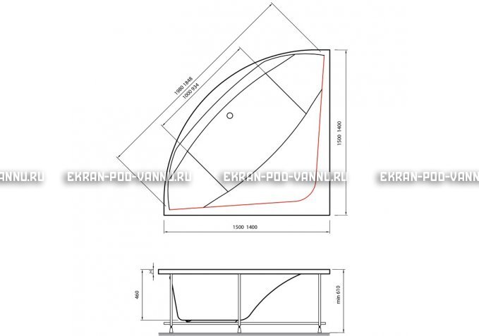 Акриловая ванна Vayer Boomerang 150x150 – купить по цене 59550 руб. в интернет-магазине в городе Оренбург картинка 4