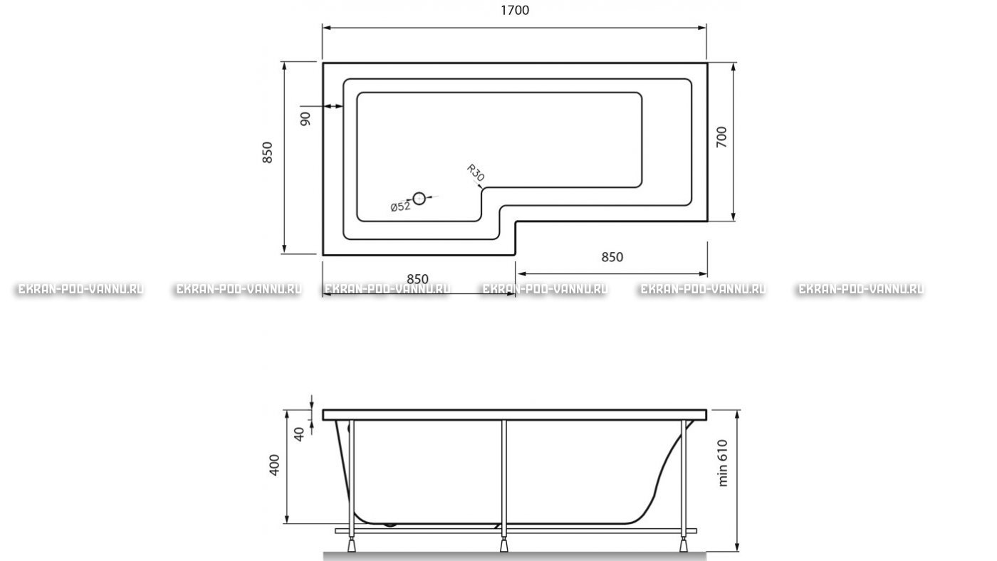 Акриловая ванна Vayer Options 170х70/85 – купить по цене 24110 руб. в интернет-магазине в городе Оренбург картинка 13