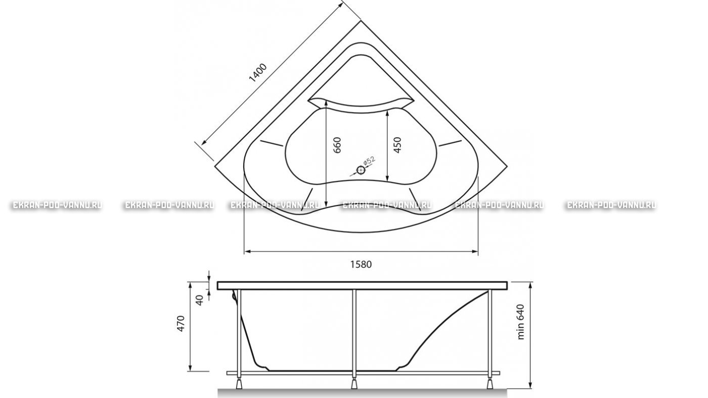Акриловая ванна Vayer Persefona 140x140 – купить по цене 25230 руб. в интернет-магазине в городе Оренбург картинка 15