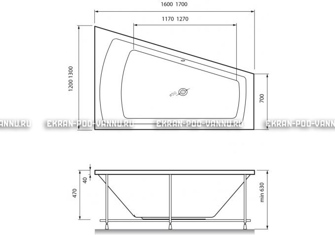 Акриловая ванна Vayer Trinitiy 170x130 – купить по цене 32590 руб. в интернет-магазине в городе Оренбург картинка 4